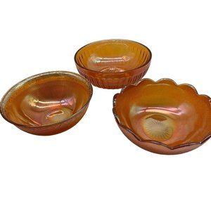 Vintage Carnival Glass Marigold Colored Bowls, Lot of 3 Iredescent Collectible